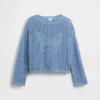 Dziecięcy sweter oversize z nadrukiem, wykonany techniką szydełkową