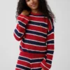 Dziecięcy sweter oversize z paskami, wykonany na szydełku
