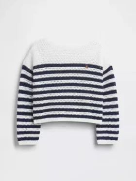 Dziecięcy sweter oversize z paskami, wykonany na szydełku