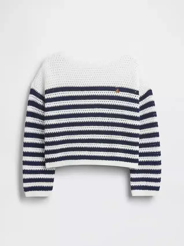 Dziecięcy sweter oversize z paskami, wykonany na szydełku