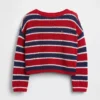 Dziecięcy sweter oversize z paskami, wykonany na szydełku