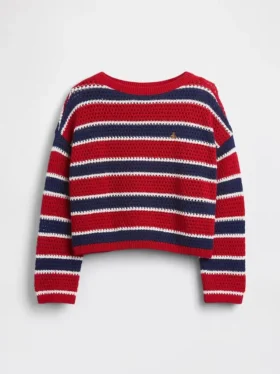 Dziecięcy sweter oversize z paskami, wykonany na szydełku