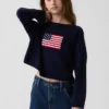Dziecięcy sweter z dzianiny szydełkowej w stylu „Americana” o oversize’owym kroju