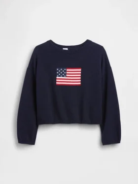 Dziecięcy sweter z dzianiny szydełkowej w stylu „Americana” o oversize’owym kroju