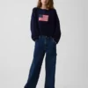 Dziecięcy sweter z dzianiny szydełkowej w stylu „Americana” o oversize’owym kroju