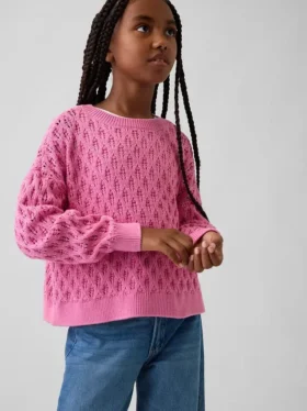 Dziecięcy sweter z dzianiny szydełkowej z okrągłym dekoltem w stylu oversize