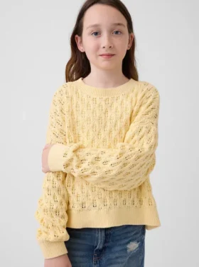 Dziecięcy sweter z dzianiny szydełkowej z okrągłym dekoltem w stylu oversize