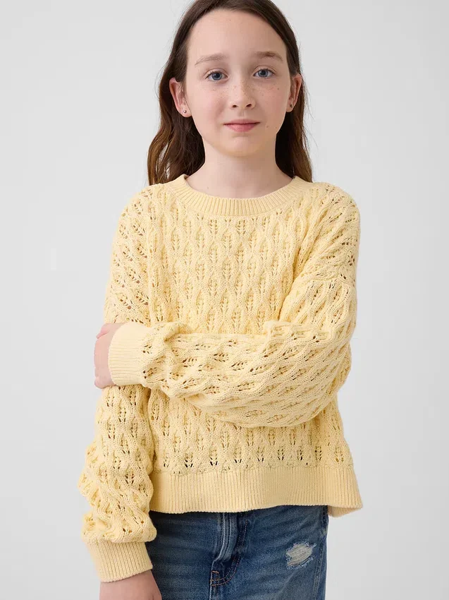 Dziecięcy sweter z dzianiny szydełkowej z okrągłym dekoltem w stylu oversize