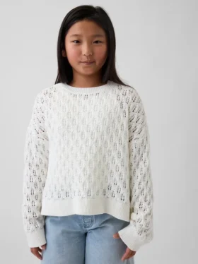 Dziecięcy sweter z dzianiny szydełkowej z okrągłym dekoltem w stylu oversize