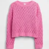 Dziecięcy sweter z dzianiny szydełkowej z okrągłym dekoltem w stylu oversize
