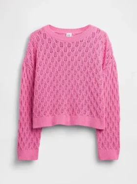 Dziecięcy sweter z dzianiny szydełkowej z okrągłym dekoltem w stylu oversize