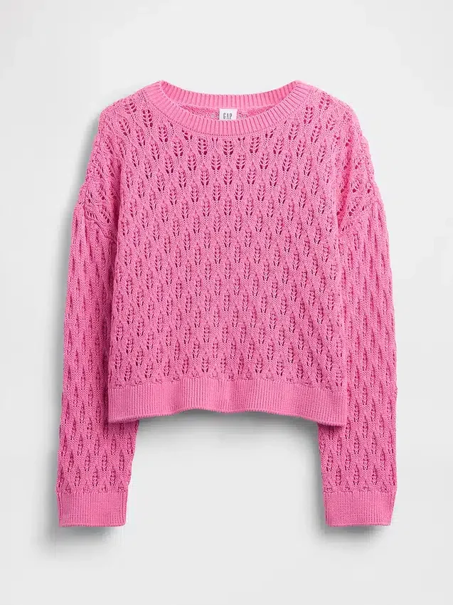 Dziecięcy sweter z dzianiny szydełkowej z okrągłym dekoltem w stylu oversize