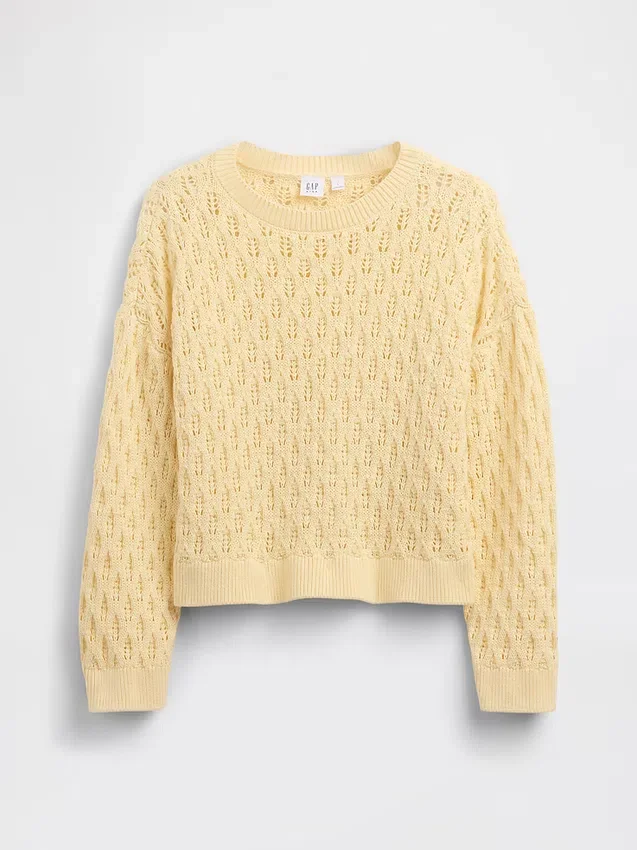 Dziecięcy sweter z dzianiny szydełkowej z okrągłym dekoltem w stylu oversize