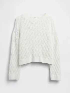 Dziecięcy sweter z dzianiny szydełkowej z okrągłym dekoltem w stylu oversize