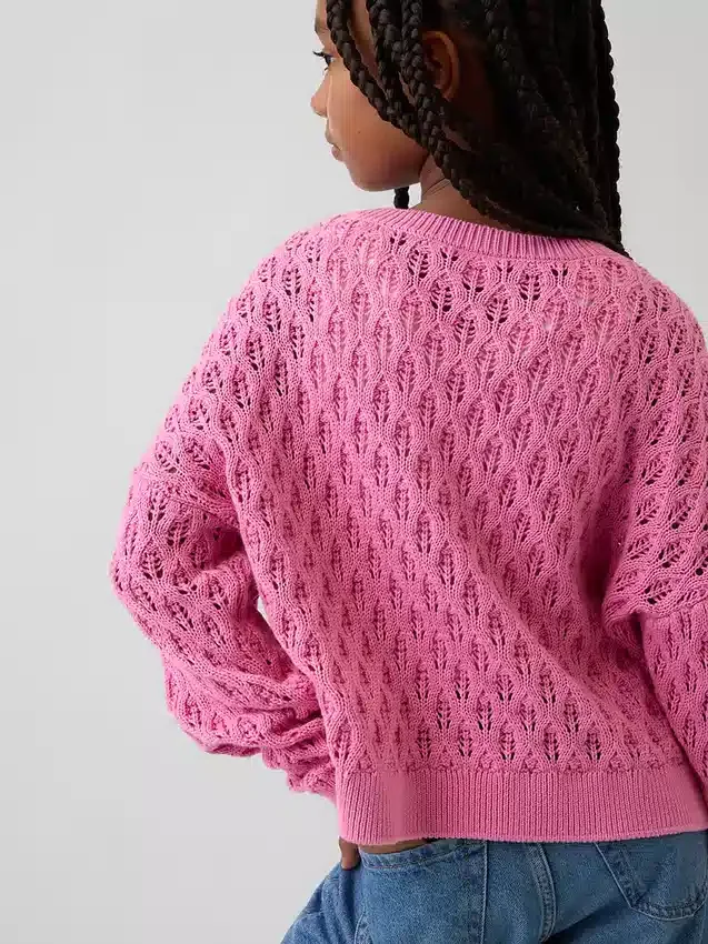 Dziecięcy sweter z dzianiny szydełkowej z okrągłym dekoltem w stylu oversize