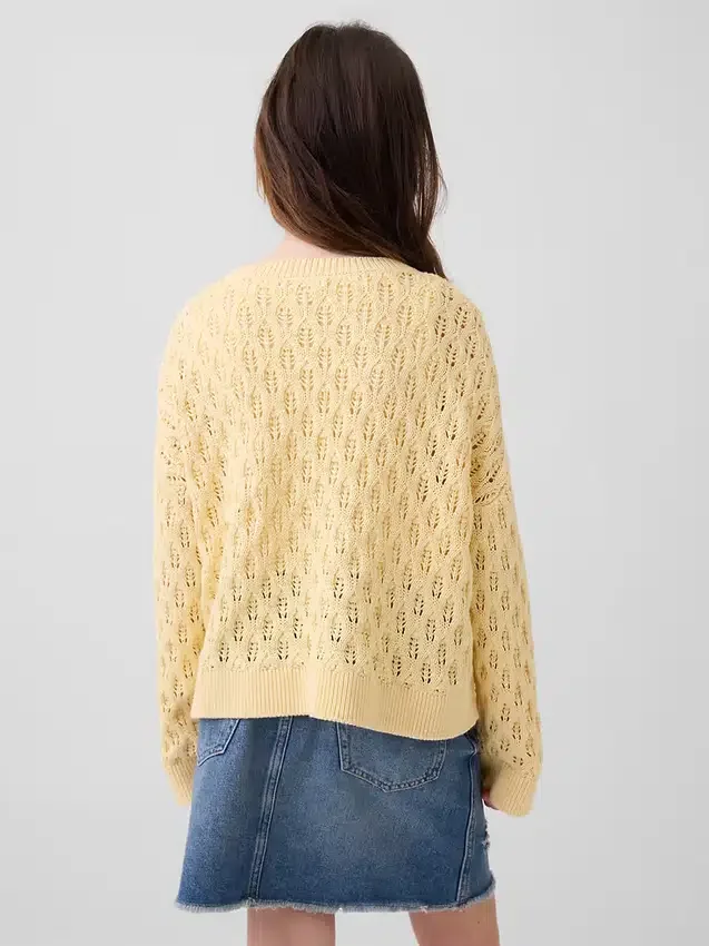 Dziecięcy sweter z dzianiny szydełkowej z okrągłym dekoltem w stylu oversize
