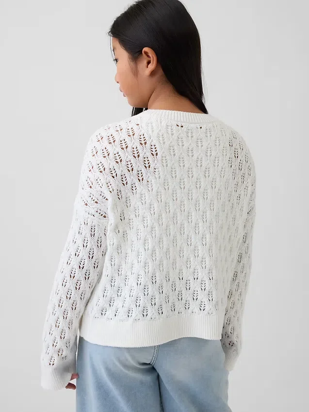 Dziecięcy sweter z dzianiny szydełkowej z okrągłym dekoltem w stylu oversize
