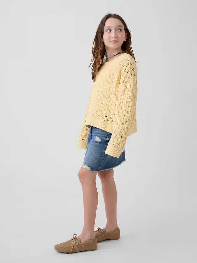 Dziecięcy sweter z dzianiny szydełkowej z okrągłym dekoltem w stylu oversize