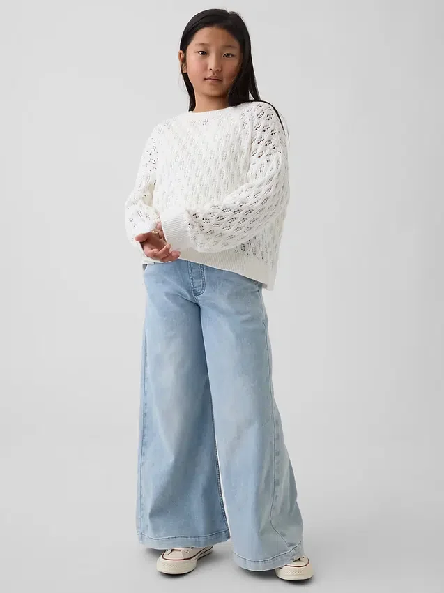 Dziecięcy sweter z dzianiny szydełkowej z okrągłym dekoltem w stylu oversize