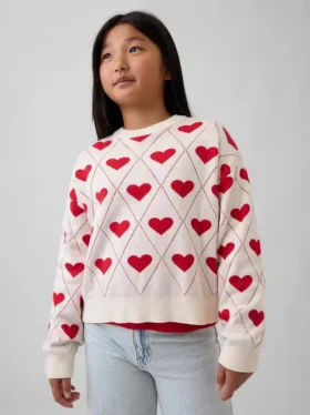 Dziecięcy sweter z okrągłym dekoltem i nadrukami w luźnym kroju