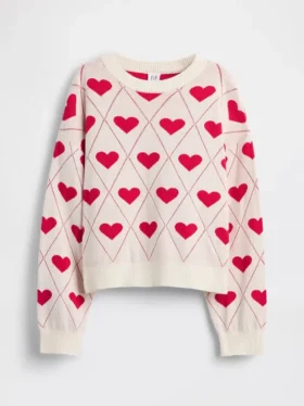Dziecięcy sweter z okrągłym dekoltem i nadrukami w luźnym kroju