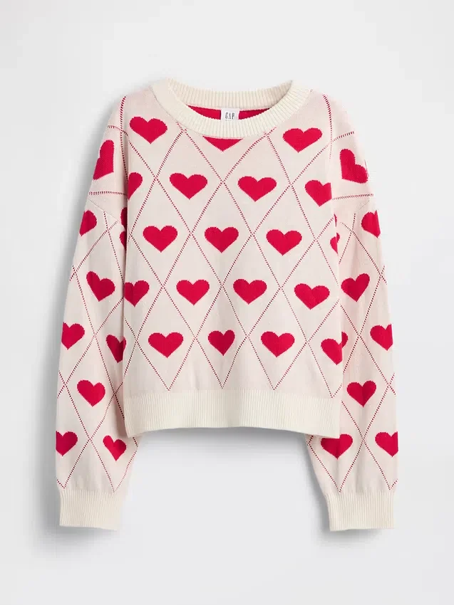 Dziecięcy sweter z okrągłym dekoltem i nadrukami w luźnym kroju