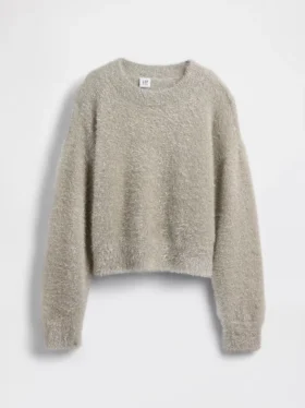 Dziecięcy sweter z okrągłym dekoltem z metalicznego dzianiny typu „eyelash”