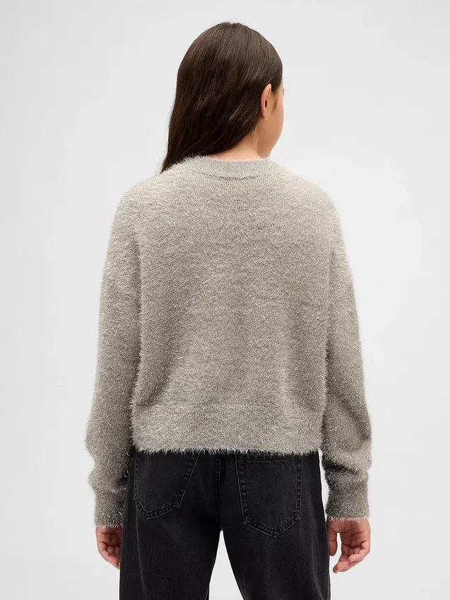 Dziecięcy sweter z okrągłym dekoltem z metalicznego dzianiny typu „eyelash”