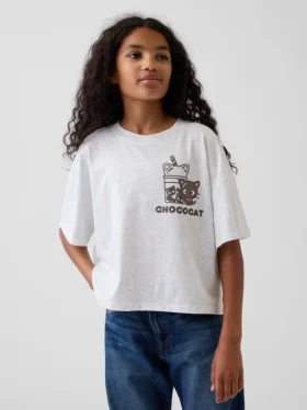 Dziecięcy T-shirt Hello Kitty o oversize'owym, prostym kroju