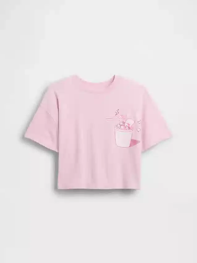 Dziecięcy T-shirt Hello Kitty o oversize'owym, prostym kroju