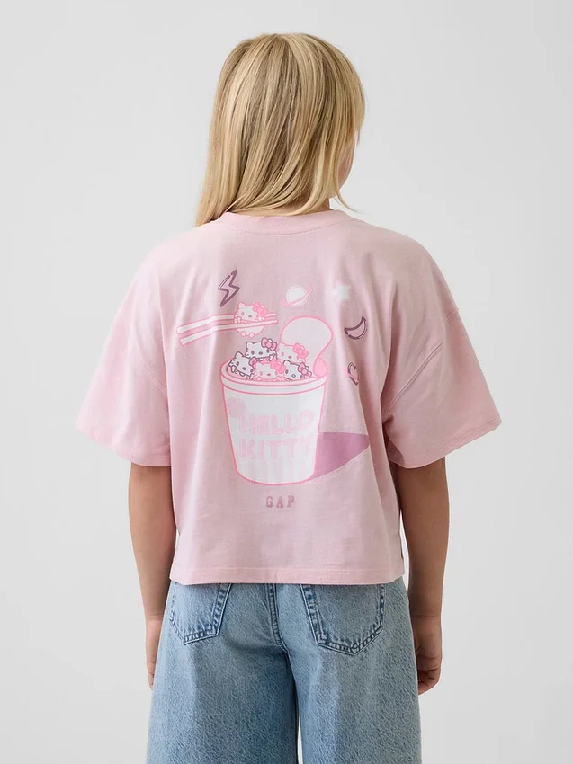 Dziecięcy T-shirt Hello Kitty o oversize'owym, prostym kroju