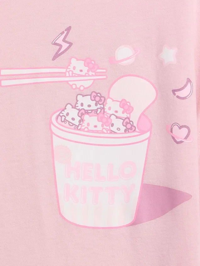 Dziecięcy T-shirt Hello Kitty o oversize'owym, prostym kroju