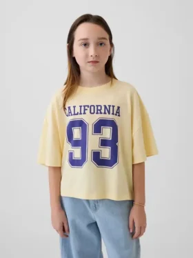Dziecięcy T-shirt oversize o prostym kroju z logo stanu