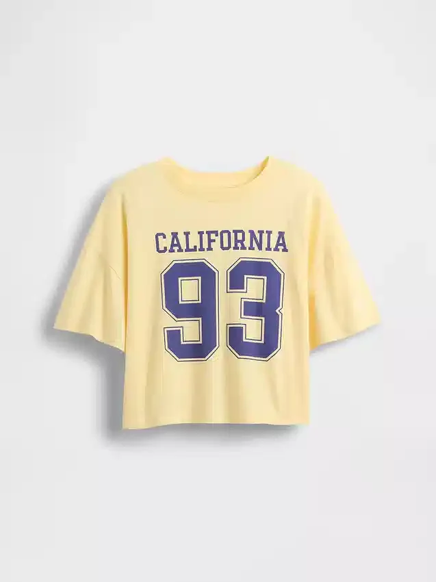 Dziecięcy T-shirt oversize o prostym kroju z logo stanu