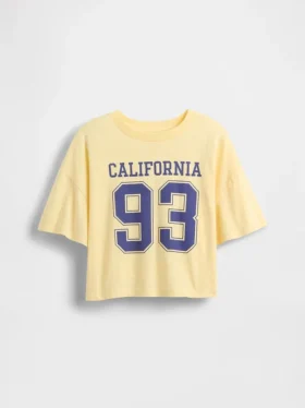 Dziecięcy T-shirt oversize o prostym kroju z logo stanu