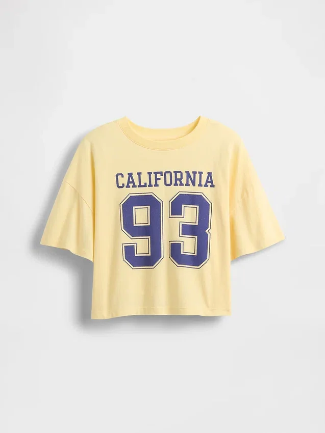 Dziecięcy T-shirt oversize o prostym kroju z logo stanu