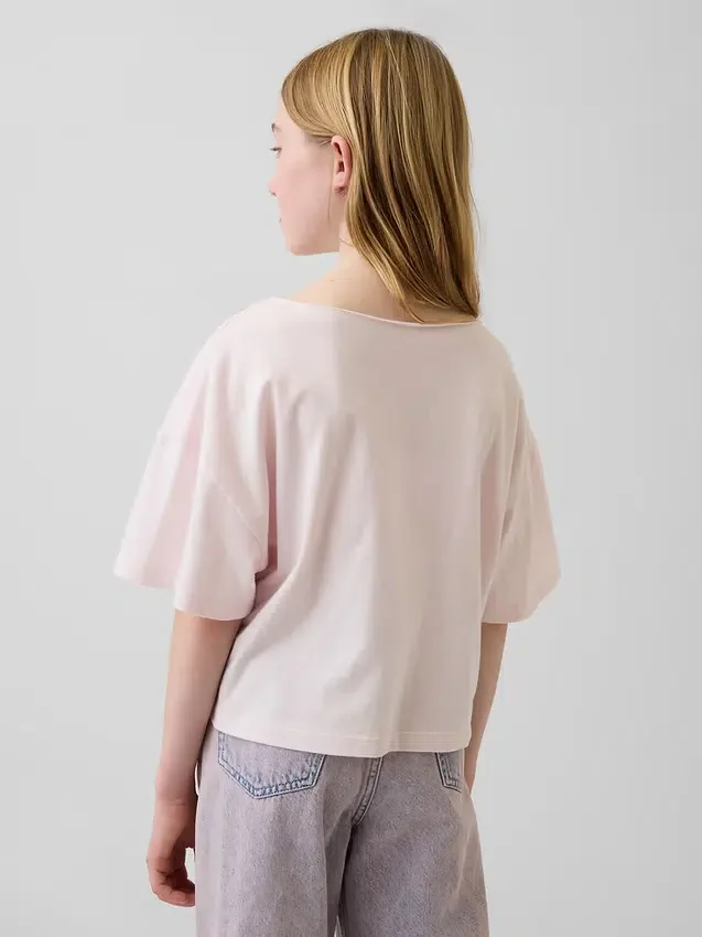Dziecięcy T-shirt oversize z szerokim dekoltem