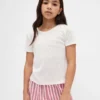 Dziecięcy T-shirt piżamowy z dzianiny typu pointelle z recyklingu
