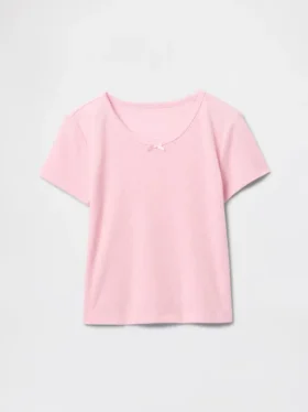 Dziecięcy T-shirt piżamowy z dzianiny typu pointelle z recyklingu