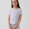 Dziecięcy T-shirt piżamowy z dzianiny typu pointelle z recyklingu