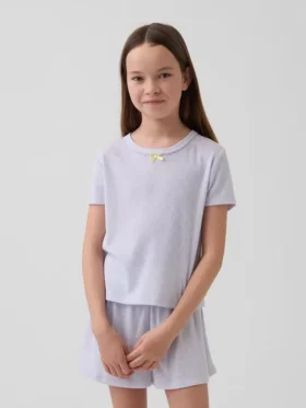 Dziecięcy T-shirt piżamowy z dzianiny typu pointelle z recyklingu
