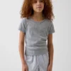 Dziecięcy T-shirt piżamowy z dzianiny typu pointelle z recyklingu