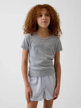 Dziecięcy T-shirt piżamowy z dzianiny typu pointelle z recyklingu