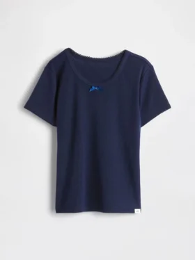 Dziecięcy T-shirt piżamowy z dzianiny typu pointelle z recyklingu