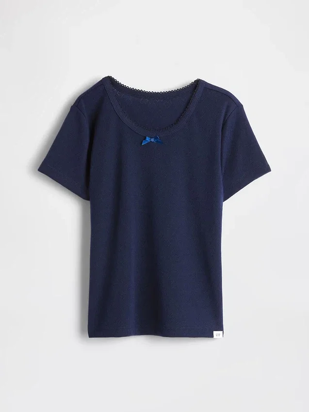 Dziecięcy T-shirt piżamowy z dzianiny typu pointelle z recyklingu