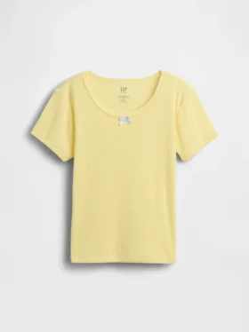 Dziecięcy T-shirt piżamowy z dzianiny typu pointelle z recyklingu