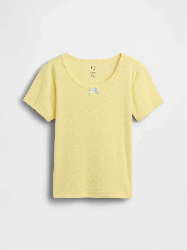 Dziecięcy T-shirt piżamowy z dzianiny typu pointelle z recyklingu