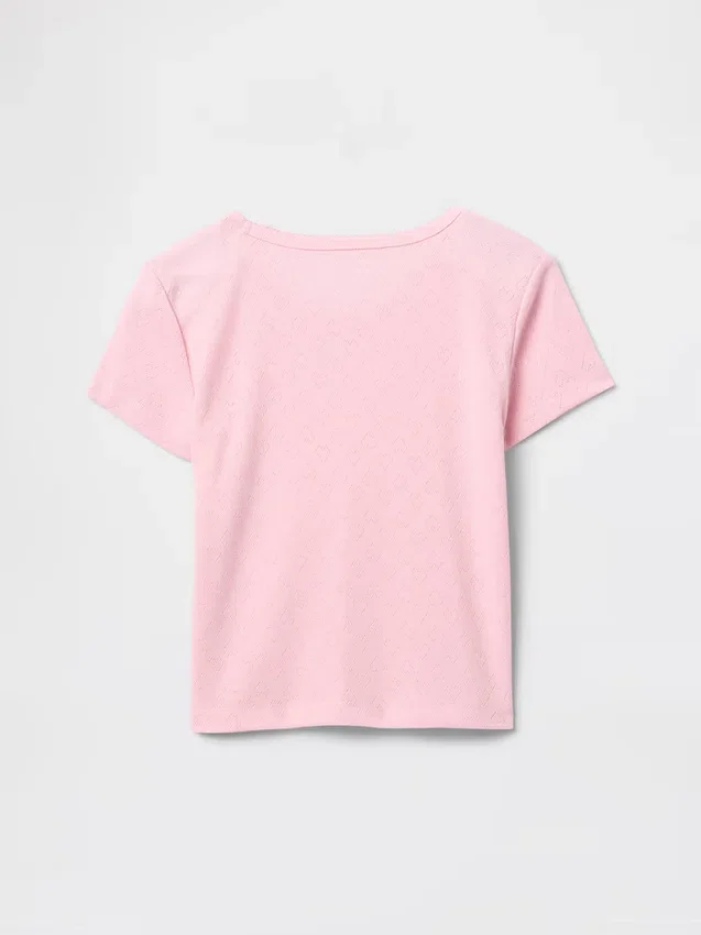 Dziecięcy T-shirt piżamowy z dzianiny typu pointelle z recyklingu