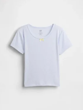 Dziecięcy T-shirt piżamowy z dzianiny typu pointelle z recyklingu