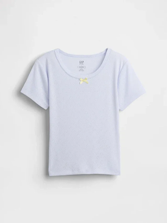 Dziecięcy T-shirt piżamowy z dzianiny typu pointelle z recyklingu